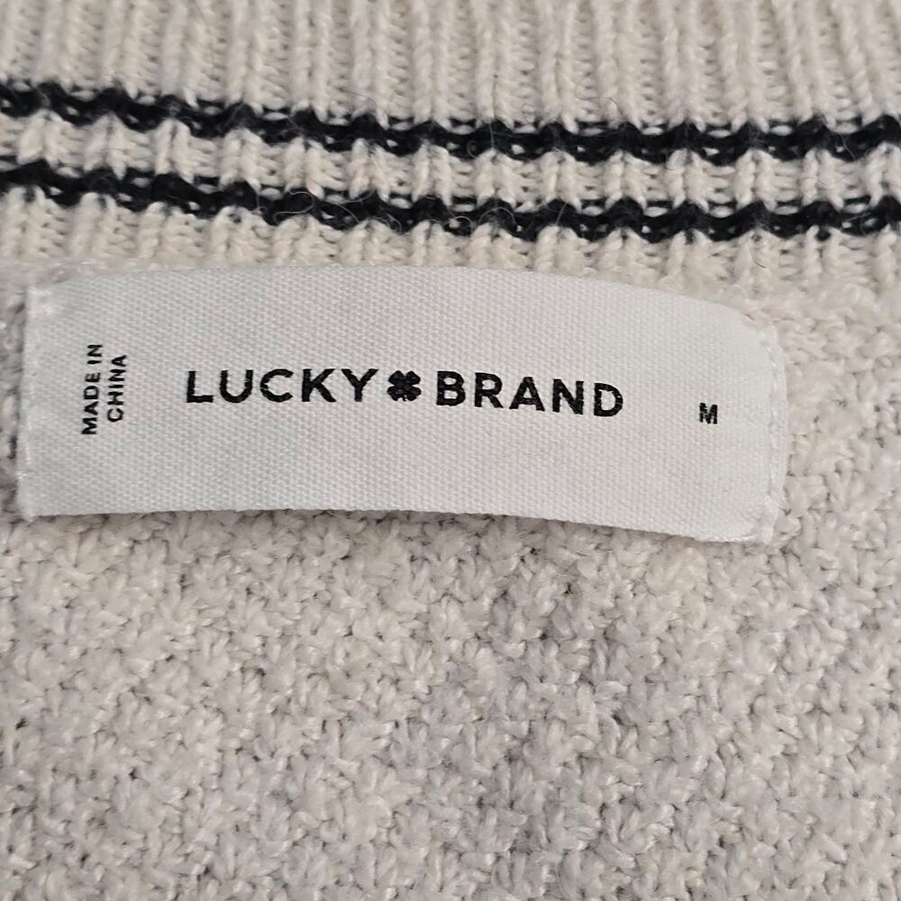 Lucky Brand Long Cardigan Sweater M Ivory Black Fair Isle Boho Duster Soft Cozy - Picture 5 of 9